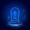 Grave symbol neon icon. Blue neon vector icon. Smoke effect blue background