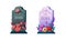Grave vector illustration. Cemetery graveyard stones decorated with flowers flat set