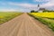 Gravel road leading to the historic, yet abandoned Grand Valley Lutheran Church near Willow Bunch, SK