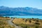 Gravel road to lake Tekapo in NZ