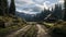 Gravel Road Wallpaper: Wooden Cabin On A Road In Mountainous Landscape