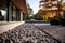 Gravel terrace in the modern house. Modern garden architecture. Generative AI