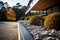 Gravel terrace in the modern house. Modern garden architecture. Generative AI