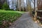 Gravel walking trail in Luther Burbank Park on Mercer Island, WA, winter recreation on a cold sunny day