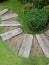 Gravel and wooden step paths on in a garden