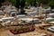 Graves and tombstones with crosses at the Christian Cemetery graveyard Karachi Pakistan