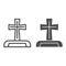 Gravestone line and solid icon. Cemetery box with christian cross. Halloween party vector design concept, outline style