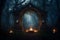 graveyard in the night, scary halloween ghost, Haunted Archways: A Spine-Chilling Journey Into the Jungle Abyss