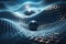 Gravity planet earth, gravitational waves concept. Physical and technology background. Design with gravity grid and