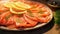 Gravlax with dill and lemon on a beautiful serving platter displayed.