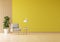 Gray armchair in yellow living room with free space for mockup  3D rendering