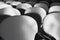 Gray armchairs in a rows, empty auditorium interior