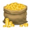 Gray bag full of gold coins. Vector illustration.