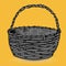 Gray basket for products, silhouette-cartoon on yellow background,