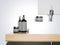 Gray beauty cosmetic plastic containers in bathroom. 3d rendering