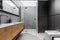 Gray and black bathroom