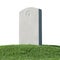 Gray blank gravestone on green grass hill isolated