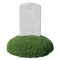 Gray blank gravestone on green grass islet isolated close-up