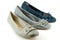 Gray and blue ballet flat shoes