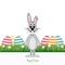 Gray bunny colorful eggs meadow lawn isolated