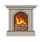 Gray burning fireplace isolated on a white background