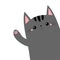 Gray cat animal. Kitten kitty waving hand. Cute cartoon funny kawaii character. Childish baby collection. T-shirt, greeting card,