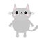 Gray cat face silhouette. Cute cartoon kitty character. Kawaii animal. Funny baby kitten with eyes, mustaches, hands paw print. Lo