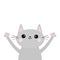 Gray cat silhouette head and hands up. Cute cartoon kitty character. Kawaii animal. Funny baby kitten with eyes, mustaches, nose,