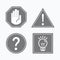 Gray color attention and guide signs and symbols icons set on white background