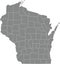 Gray counties map of Wisconsin, USA