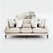 Gray Cozy Sofa Isolated. Two-Seater Loveseat with Upholstery Seat & Spread Throw Pillows. Modern Upholstered Couch with