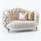 Gray Cozy Sofa Isolated. Two-Seater Loveseat with Upholstery Seat & Spread Throw Pillows. Modern Upholstered Couch with