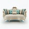 Gray Cozy Sofa Isolated. Two-Seater Loveseat with Upholstery Seat & Spread Throw Pillows. Modern Upholstered Couch with