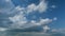 Gray cumulus rain dark clouds panoramic view. Massive dark rain storm clouds bg for weather forecast. Timelapse.