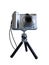 Gray digital photo camera on tripod isolated over white