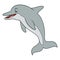 Gray dolphin flat style illustration. Happy smiling face, jumping. Cheerful mascot and character for children. Cute wildlife under