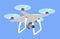 Gray drone quadcopter fly in blue sky. quad isolated icon.