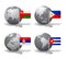 Gray Earth globes with designation of Oman, Philippines, Serbia