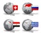 Gray Earth globes with designation of Switzerland, Russia, Egypt