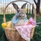 Gray Easter Bunny with colorful eggs