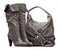 Gray female high-heeled boots and bag