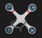 A Gray flat drone quadrocopter locked for use, 3d Illustration isolated black