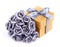 Gray flowers and yellow gift box