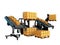 Gray forklifts loading boxes through conveyor 3d render on white background no shadow