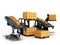 Gray forklifts loading boxes through conveyor 3d render on white background with shadow