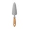 Gray garden shovel on white background isolated. Steel scoop with wooden handle in style flat. Garden tool