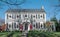 Gray Georgian Colonial House with Christmas Decor