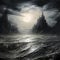 Gray Gothic Seascape Abstract: A Dark Castle In The Ocean