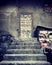 gray granite staircase in a brick doorway