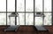 Gray gym interior with treadmills